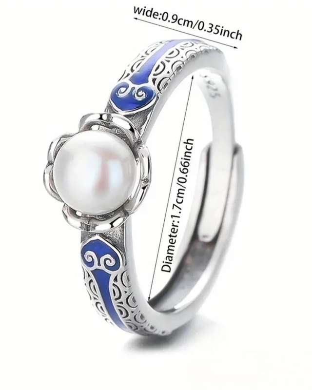 Sterling Silver Adjustable Ring Imitation Pearl