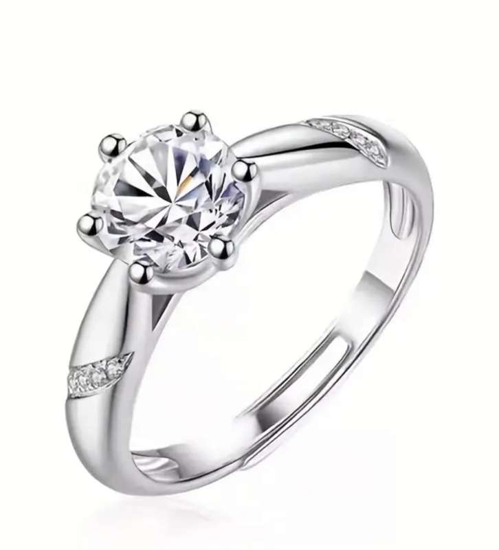 Synthetic Zirconia Adjustable Silver Plated Ring