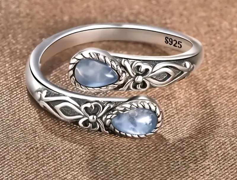 Silver Plated Adjustable Moonstone Ring