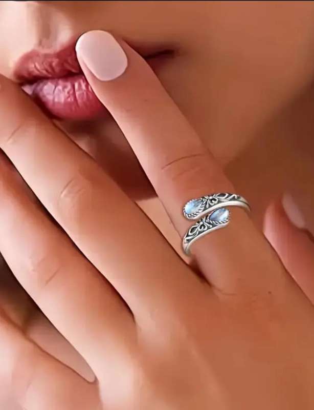 Silver Plated Adjustable Moonstone Ring