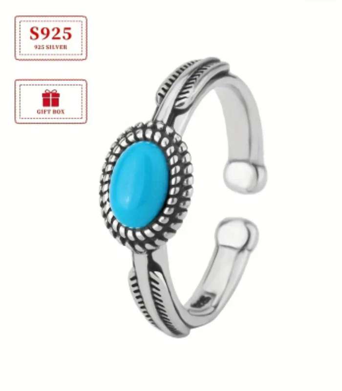 Synthetic Turquoise Silver Ring Adjustable