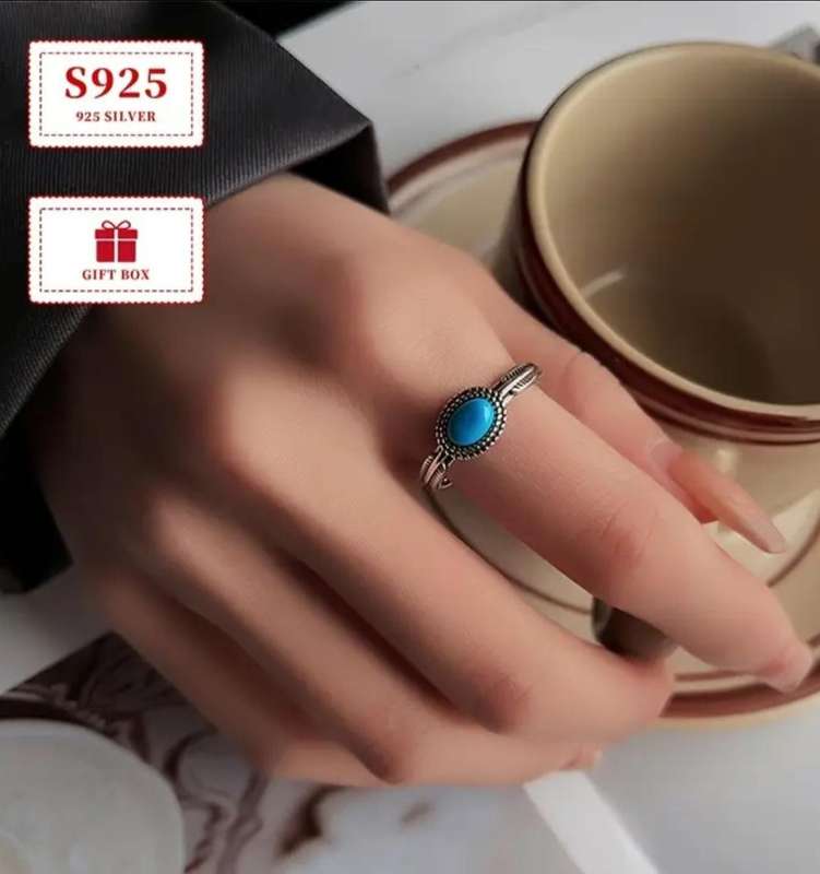 Synthetic Turquoise Silver Ring Adjustable