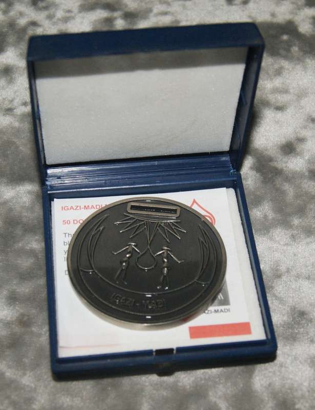 South African national blood service 50 blood donations medal