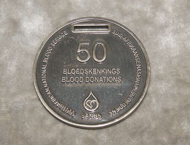 South African national blood service 50 blood donations medal