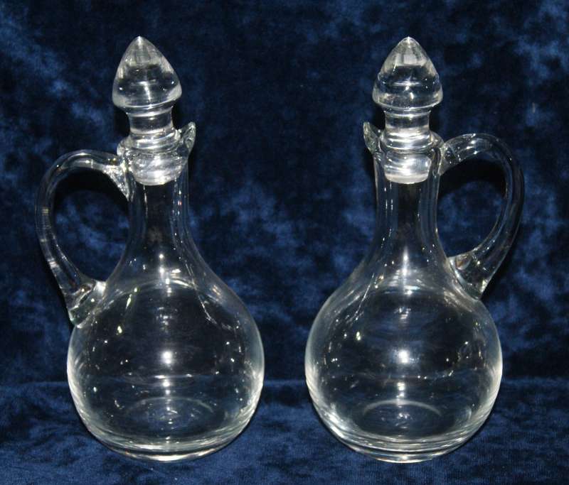 Vintage pair of olive oil and balsamic vinegar decanters