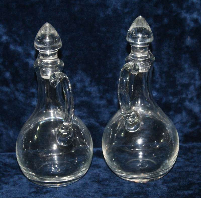 Vintage pair of olive oil and balsamic vinegar decanters