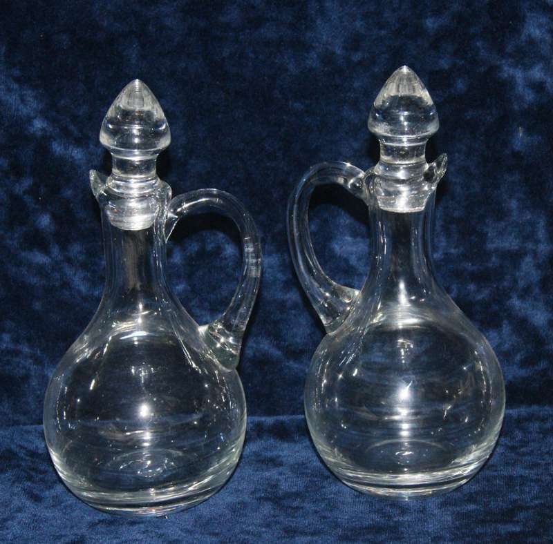 Vintage pair of olive oil and balsamic vinegar decanters