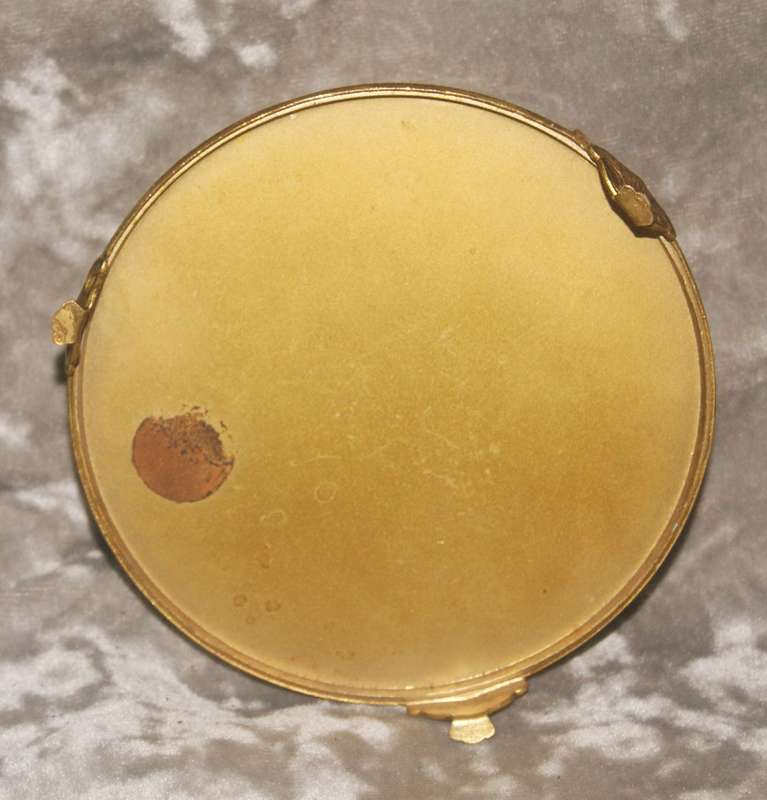 Brass footed high relief trinket box with needlepoint on lid