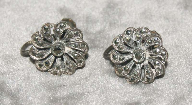 Pair of sterling silver 925 and marcasite earrings