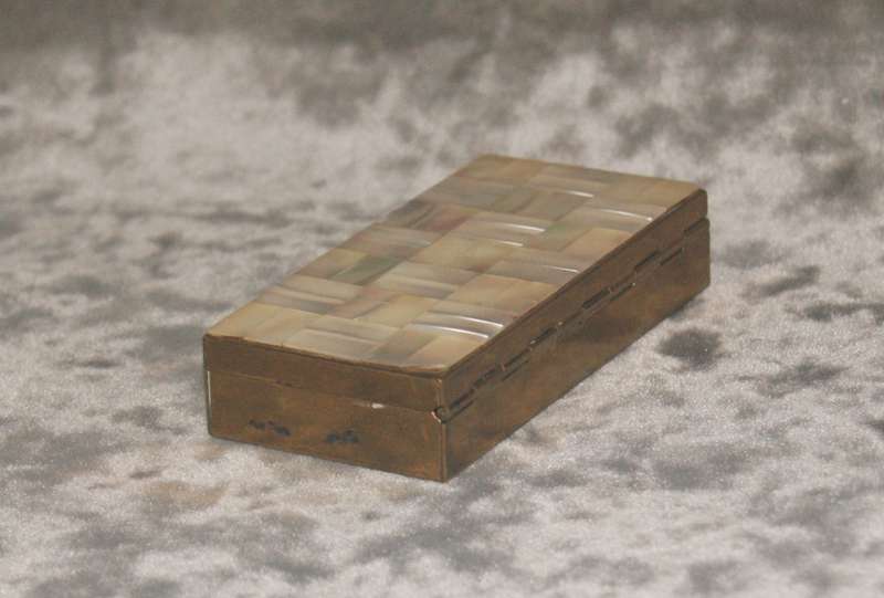 Vintage Brass and mother of pearl hinged ladies compact case