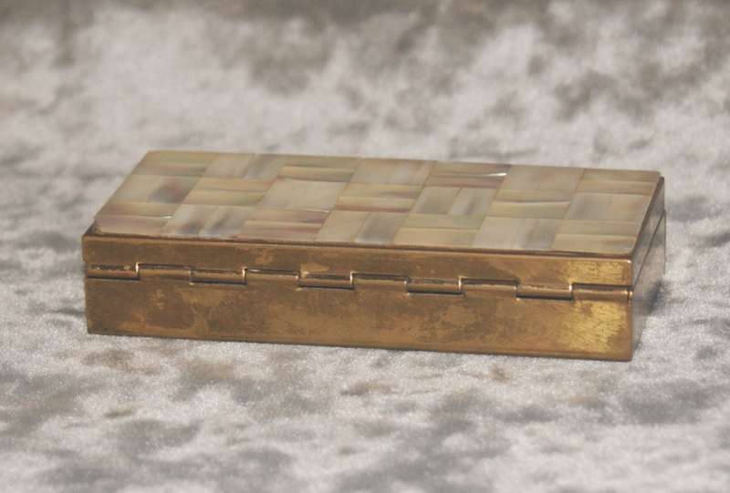 Vintage Brass and mother of pearl hinged ladies compact case