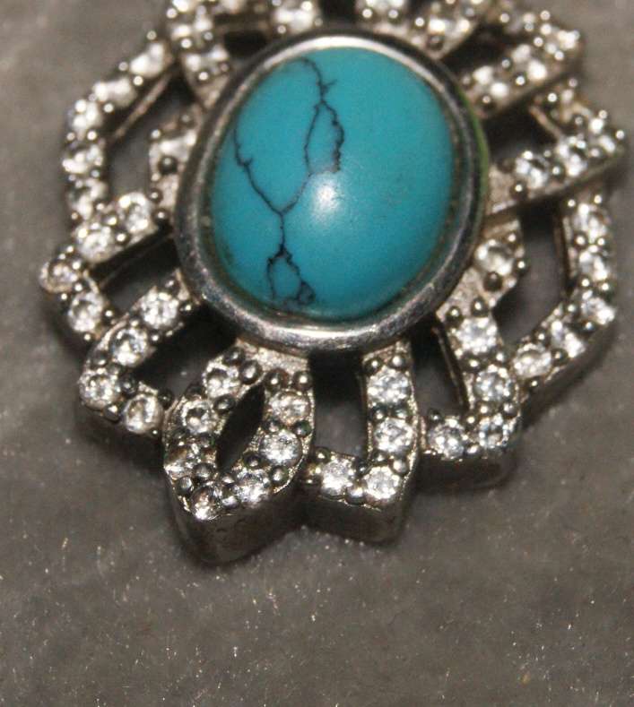 925 Sterling silver, turquoise and CZ pendant (4.2g) @@ CCRRAAZZYY R1 START