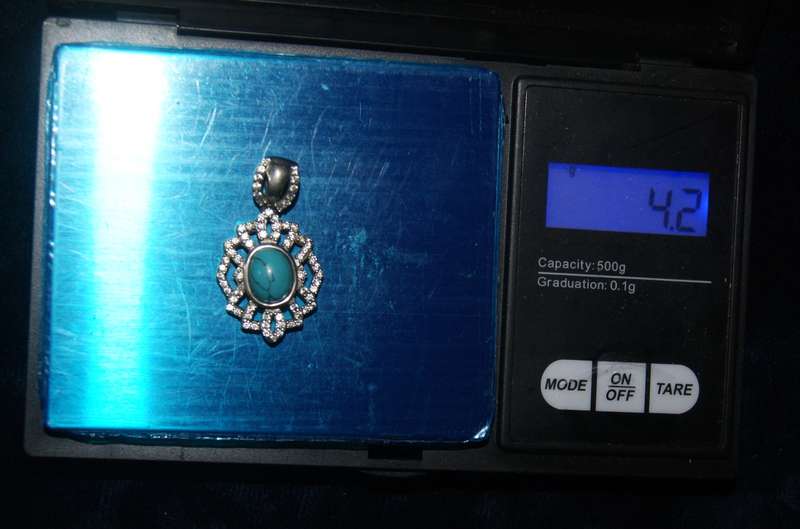 925 Sterling silver, turquoise and CZ pendant (4.2g) @@ CCRRAAZZYY R1 START