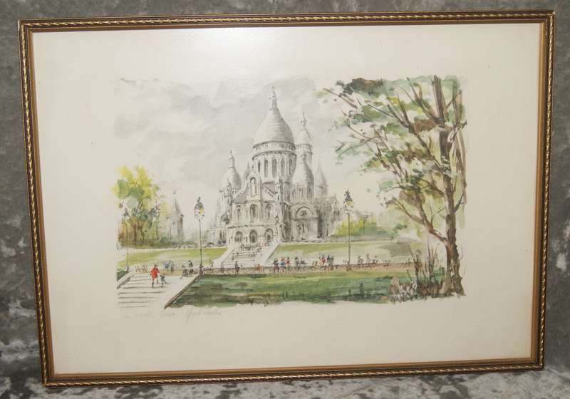 Watercolour on paper Sacre-coeur basilica by Gabrielle Ardant signed
