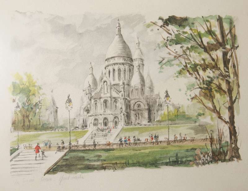 Watercolour on paper Sacre-coeur basilica by Gabrielle Ardant signed
