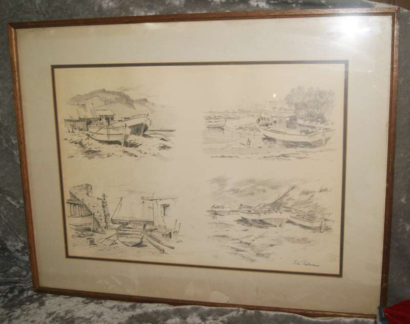 John Paterson Pencil on Paper harbor/ fishing scenes signed