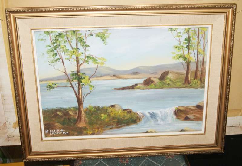 Landscape oil on board by Cliff H Crompton signed