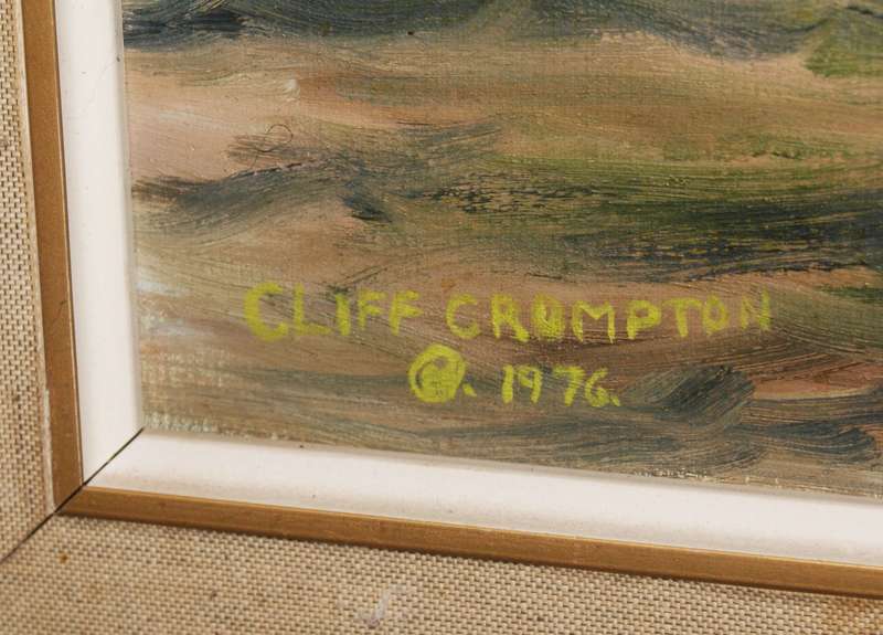 Harbor scene oil on board by Cliff Crompton 1976 signed