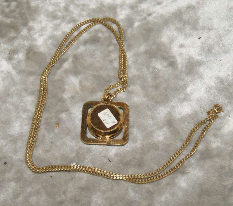 Perfut Quartz Malachite Nurses Watch on Rolled Gold Necklace