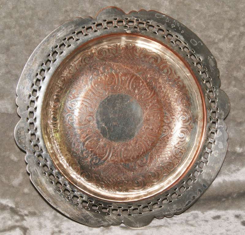 Vintage pierced Viking Plate silver plate on copper dish