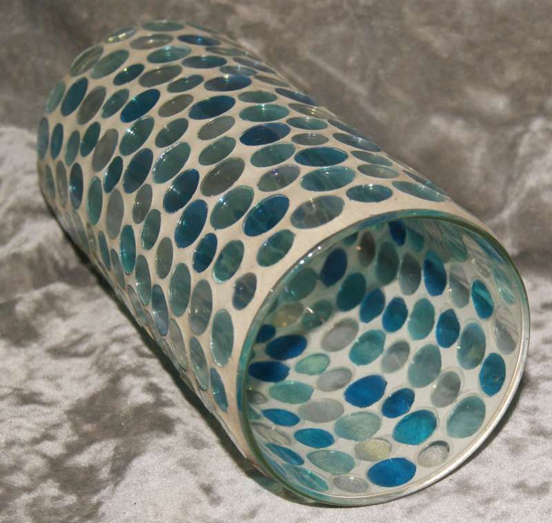 Glass vase with mosaic rainbow round glass tiles