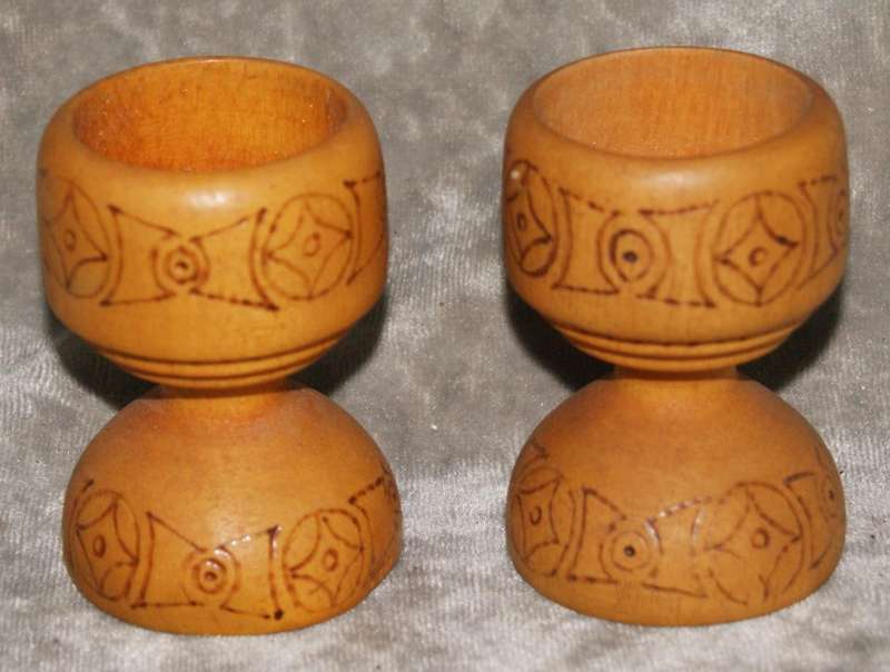 Pair of hand crafted wooden egg cups @ Crazy R1 start