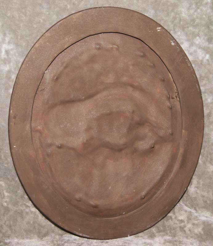 Hand painted ceramic portrait of lady and dog signed Elaine 98 @ Crazy R1 start