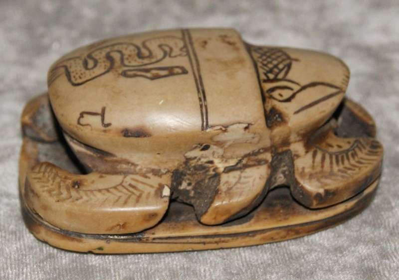 Cast resin Scarab Beetle with Hieroglyphs underneath