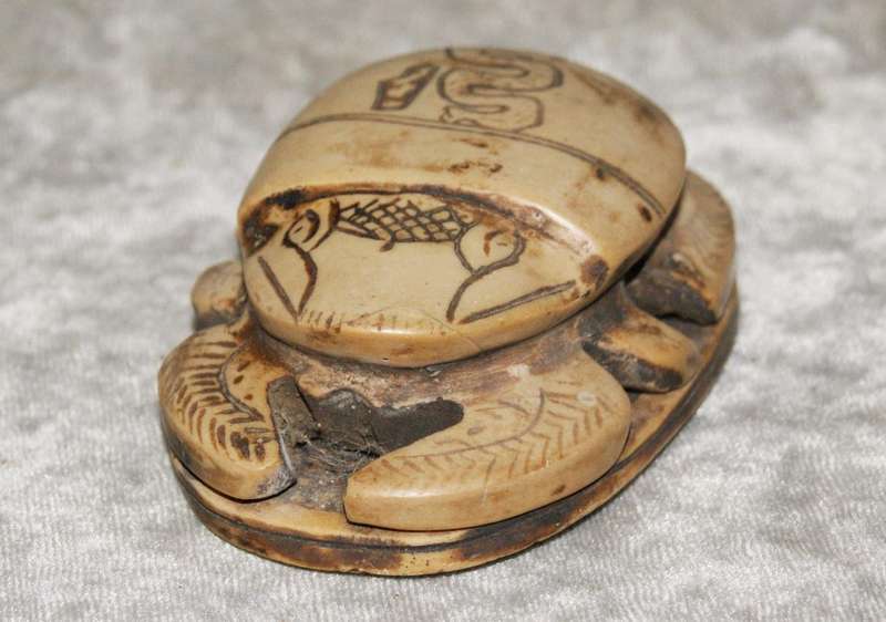 Cast resin Scarab Beetle with Hieroglyphs underneath