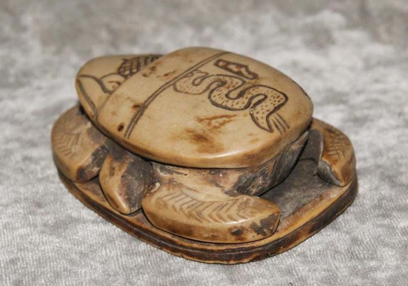 Cast resin Scarab Beetle with Hieroglyphs underneath