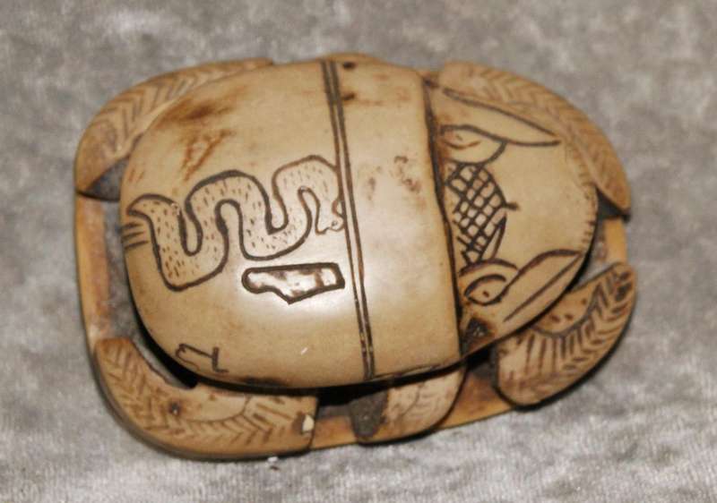 Cast resin Scarab Beetle with Hieroglyphs underneath