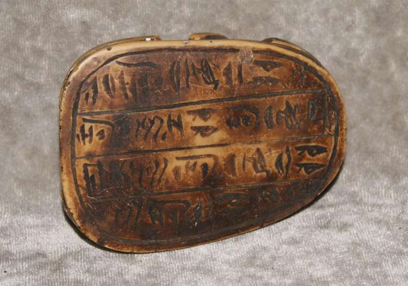 Cast resin Scarab Beetle with Hieroglyphs underneath