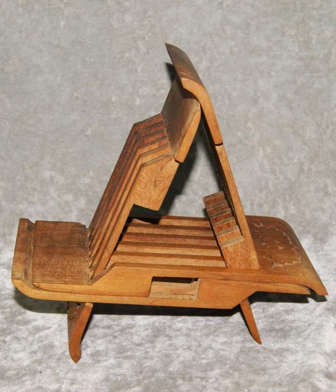 Vintage hand carved foldable book stand carved from single piece of wood