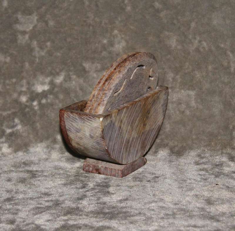 Set of 3 hand carved stone coasters in holder