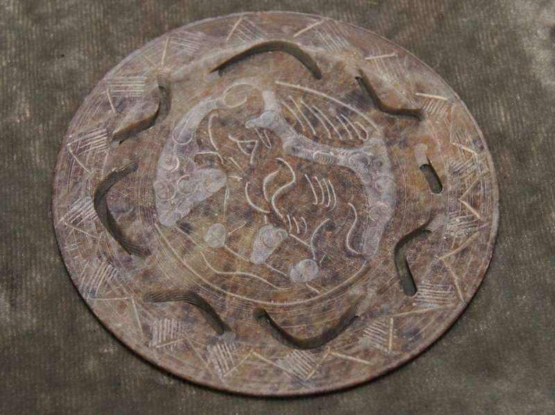 Set of 3 hand carved stone coasters in holder