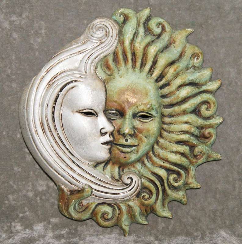 Vintage Sun and Moon porcelain wall hanging