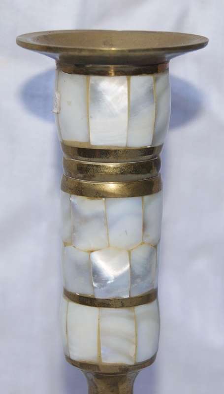 Vintage mother of pearl and brass candlestick @ crazy R1 start