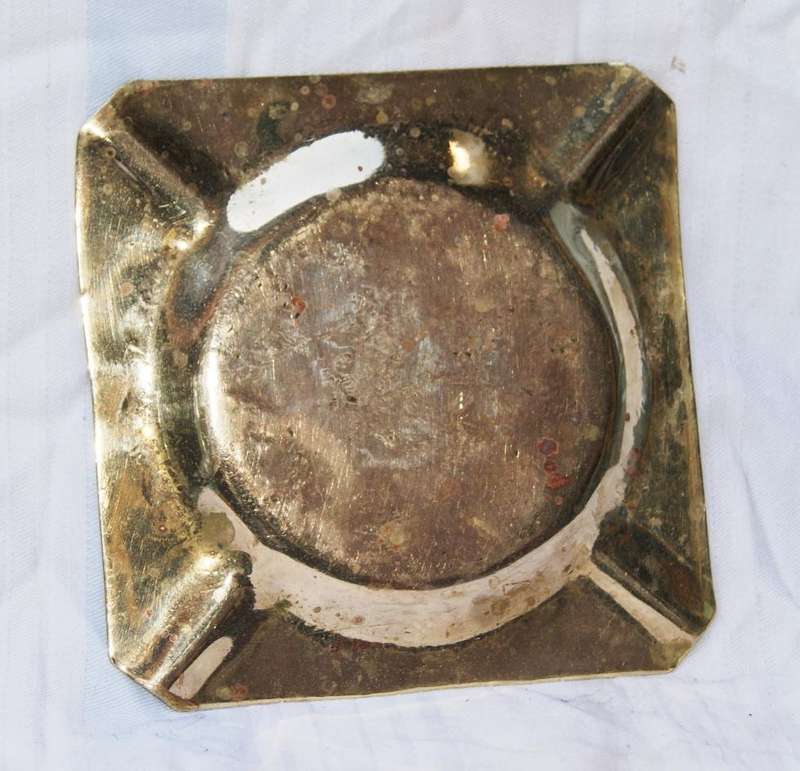 Vintage hand etched brass ashtray