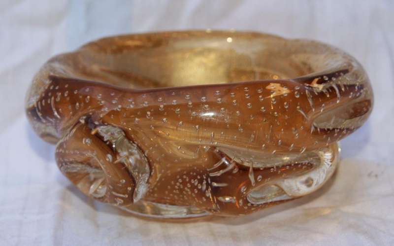 Vintage gold and bubble infused Murano dish/ bowl