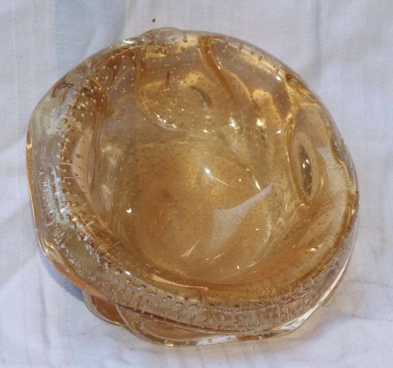 Vintage gold and bubble infused Murano dish/ bowl