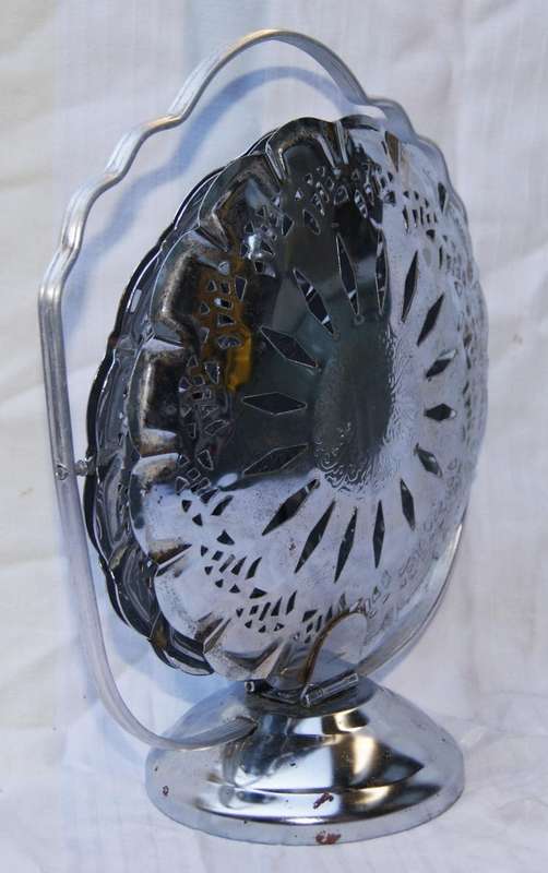 Vintage pierced metal folding 3 plate snack server
