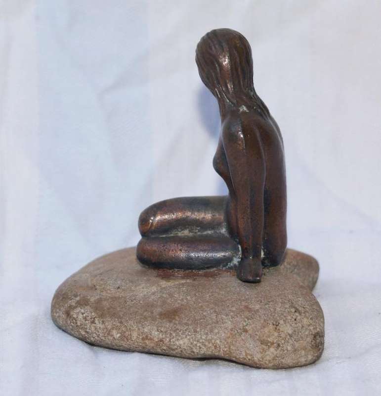 Vintage Danish bronze mermaid on rock