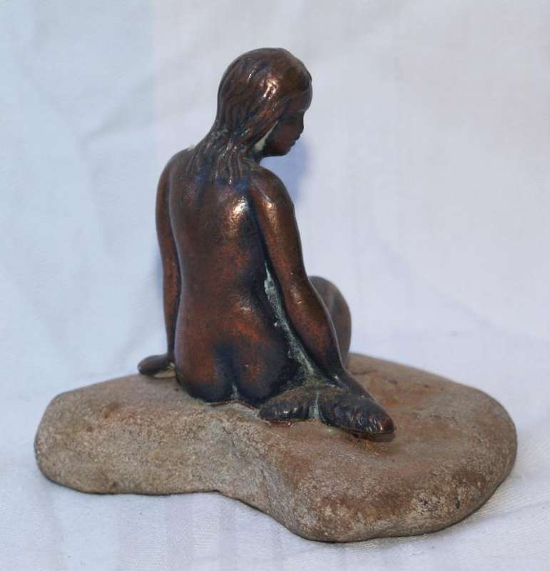 Vintage Danish bronze mermaid on rock