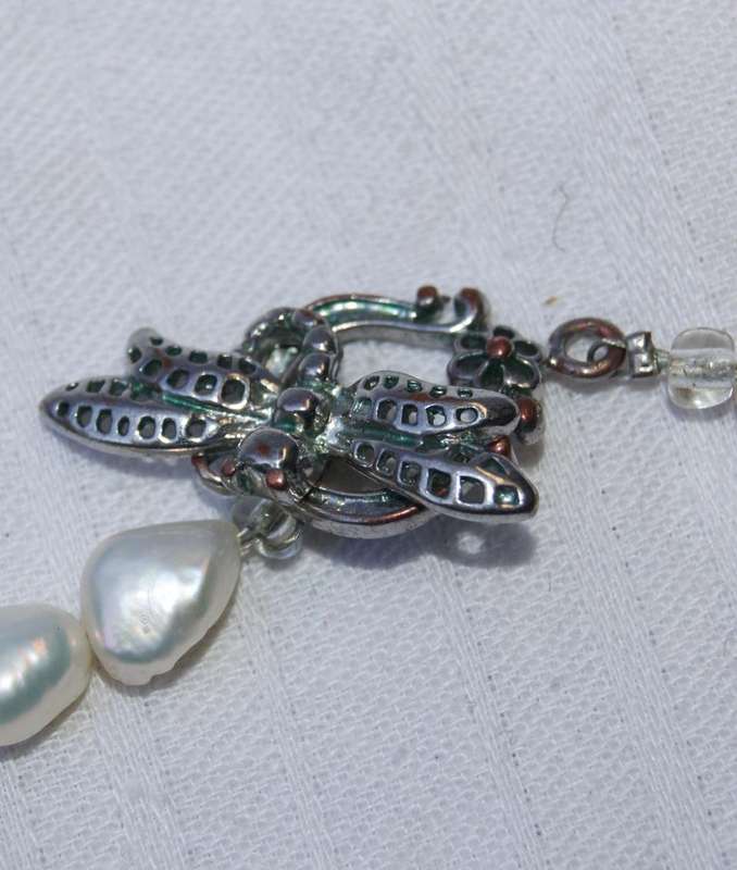 Vintage hand strung 5x8mm white freshwater pearl necklace with matching earrings