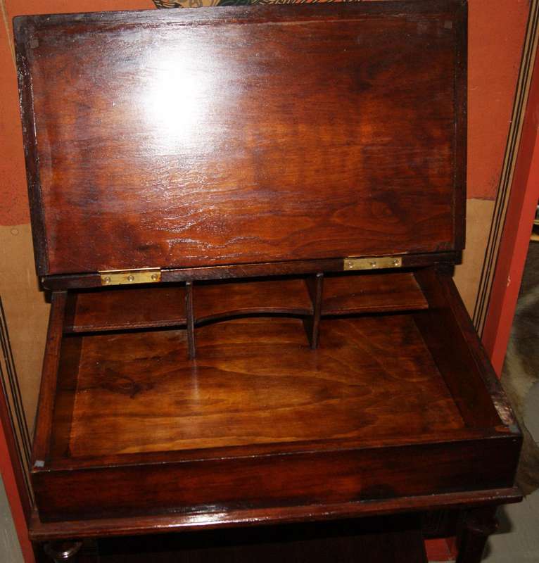 Antique Victorian Mahogany Davenport Desk with Gallery & Turned Legs