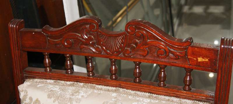 Pair of Antique Victorian Mahogany Lounge Chairs  Ornately Carved with Upholstered Seats