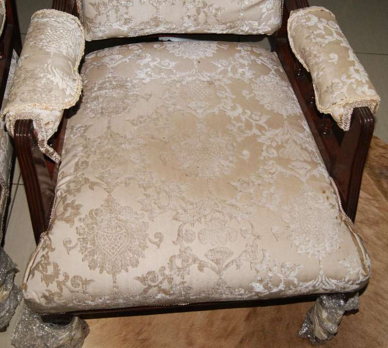 Pair of Antique Victorian Mahogany Lounge Chairs  Ornately Carved with Upholstered Seats