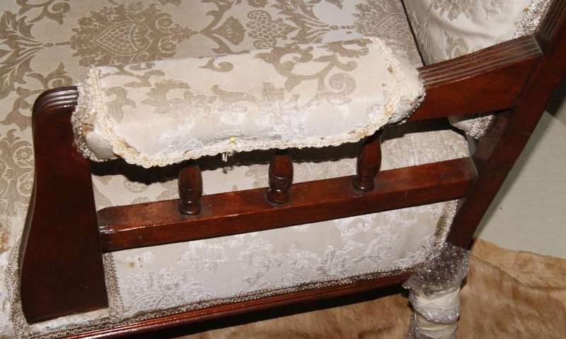 Pair of Antique Victorian Mahogany Lounge Chairs  Ornately Carved with Upholstered Seats