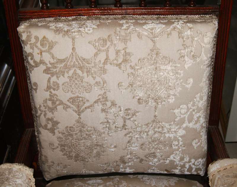 Pair of Antique Victorian Mahogany Lounge Chairs  Ornately Carved with Upholstered Seats