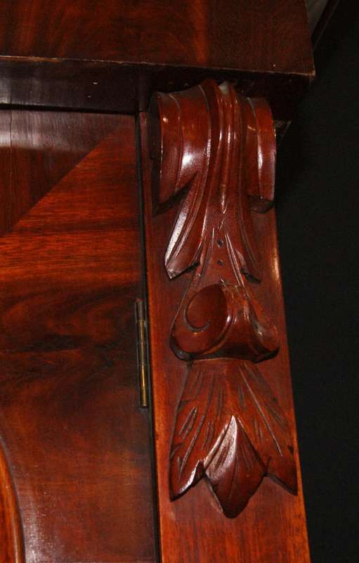 Antique Mahogany Linen Press  Rich Flame Grain & Carved Details